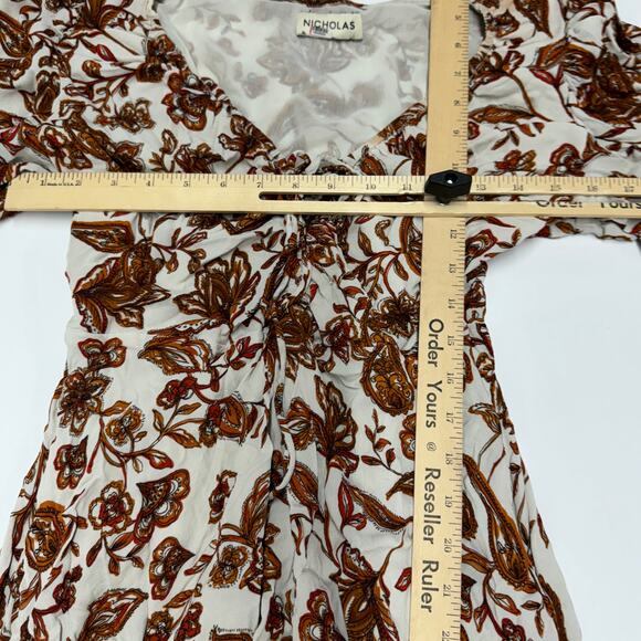 Nicholas Dress Womens 8 White Orange Floral‎ Printed Danielle Linen Midi - Picture 9 of 13